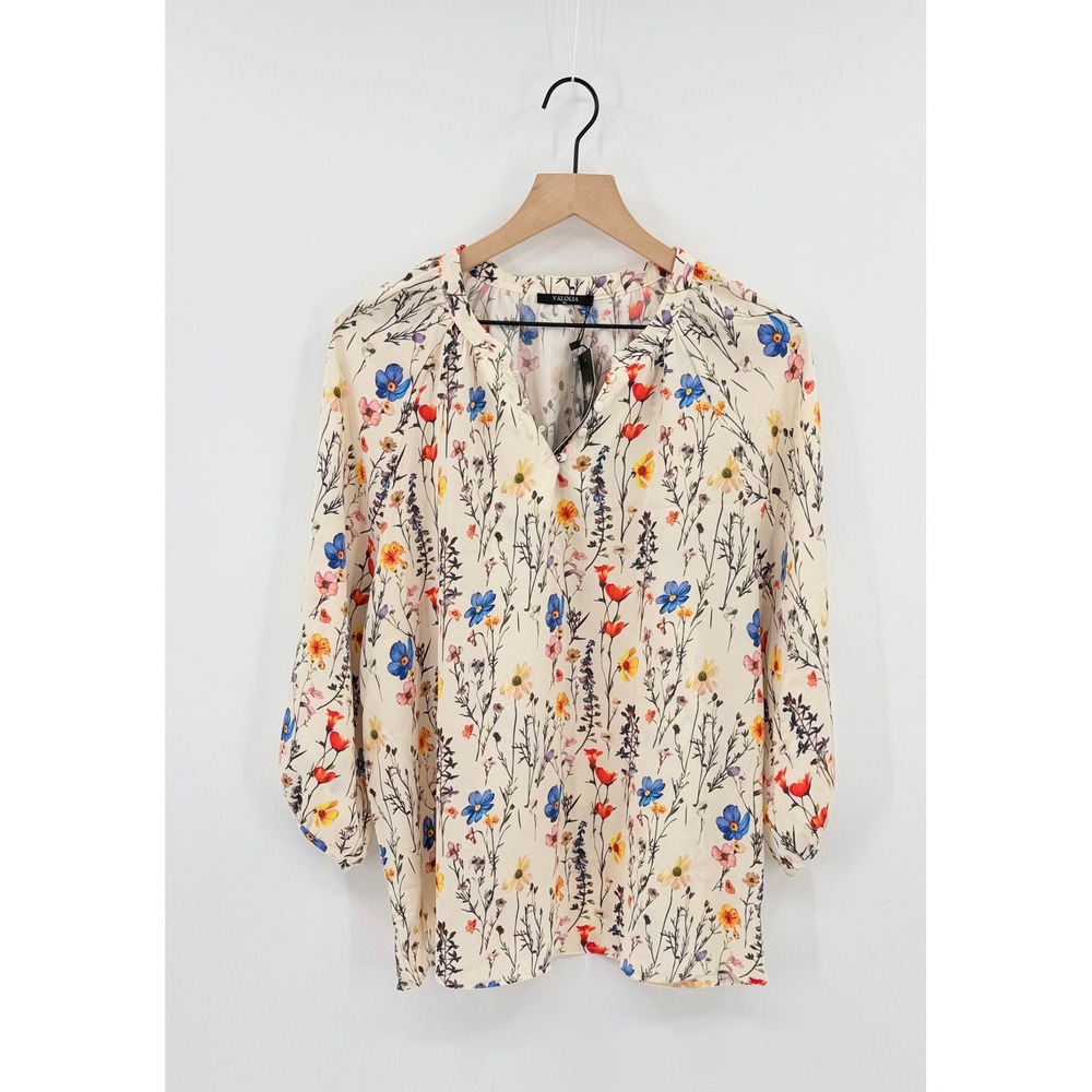 NWT Valolia Floral Blouse Womens XL Wildflower Print Boho Cottagecore Peasant